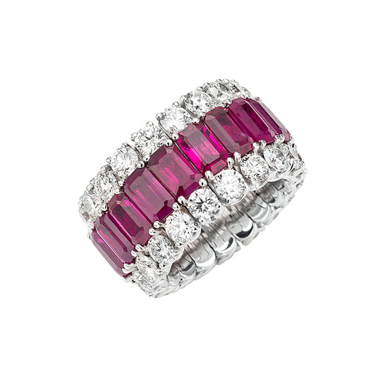 Picchiotti Xpandable™ 17.64CT Three Row Ruby and Diamond Mixed Cut Eternity Ring