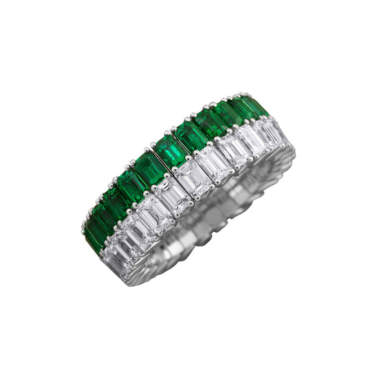 Picchiotti Xpandable™ 7.44CT Alternating Emerald and Diamond Mixed Cut Eternity Ring