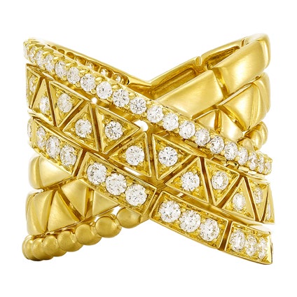 Etho Maria Yellow Gold Diamond Reflexion Crisscross Ring