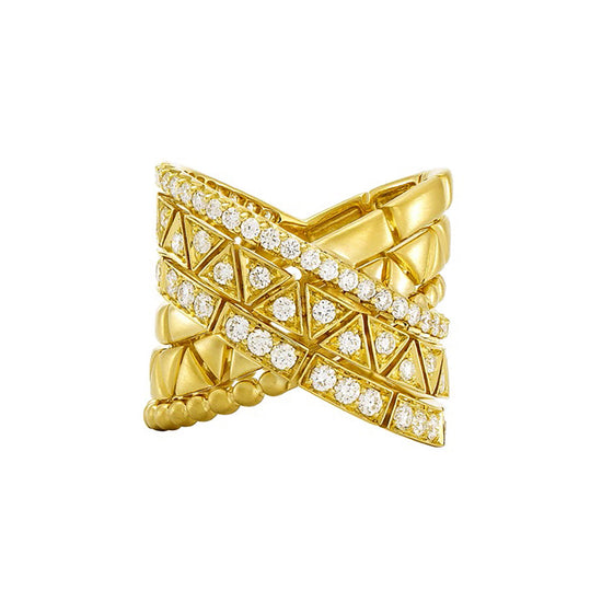 Etho Maria Yellow Gold Diamond Reflexion Crisscross Ring