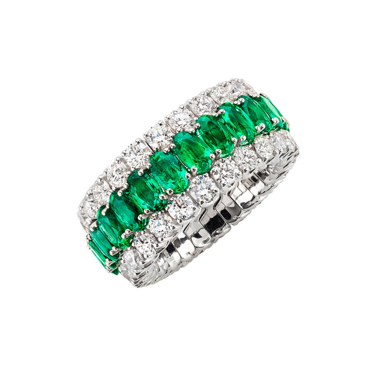 Picchiotti Xpandable™ 9.09CT Three Row Emerald and Diamond Mixed Cut Eternity Ring