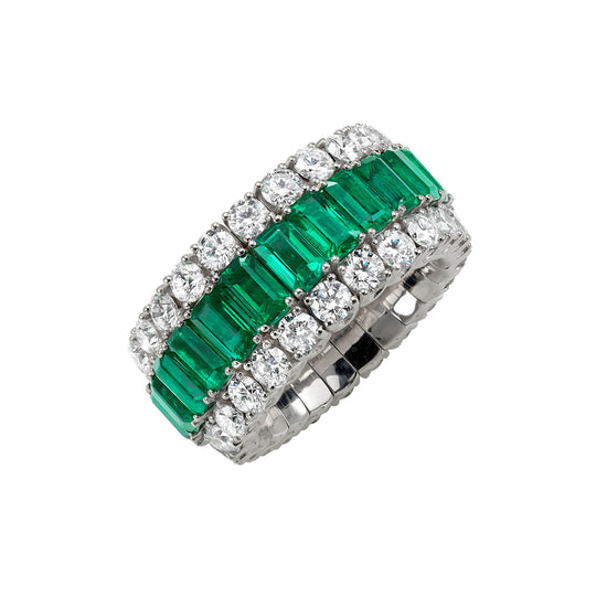 Picchiotti Xpandable™ 10.02CT Three Row Emerald and Diamond Mixed Cut Eternity Ring