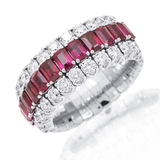 Picchiotti Xpandable™ 3.77CT Ruby and Diamond Three Row Eternity Ring