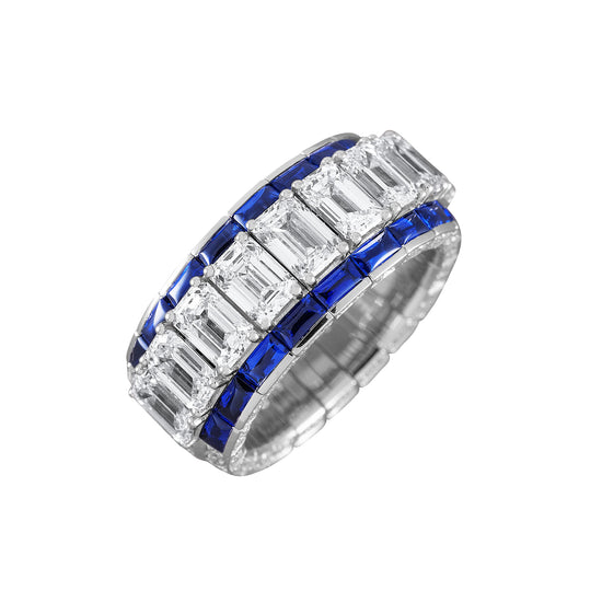 Picchiotti Xpandable™ 6.46CT Three Row Sapphire and Diamond Mixed Cut Eternity Ring
