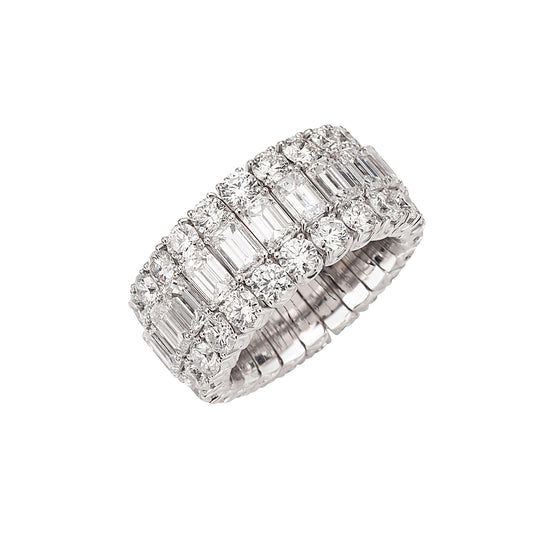 Picchiotti Xpandable™ 10.03CT Three Row Emerald and Round Cut Diamond Ring
