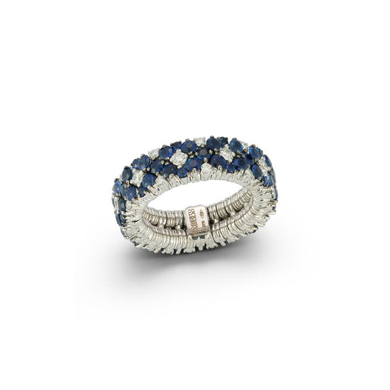 Roberto Demeglio Cashmere 2 Row Flower Blue Sapphire and Diamond Stretch Ring