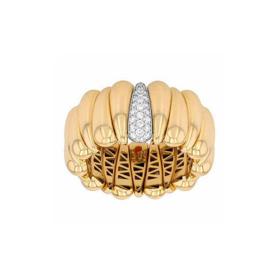 Roberto Demeglio Artiglio 18K Shiny Yellow Gold Stretch Ring with Diamond Section