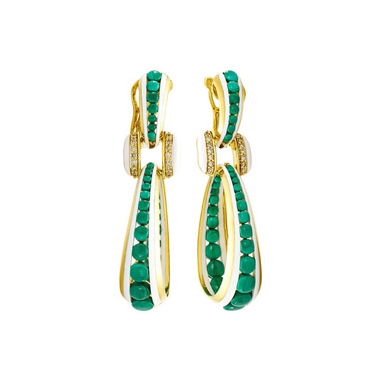 Etho Maria Malachite & Brown Diamond Hand-Carved Ceramic Cabouchon Drop Earrings