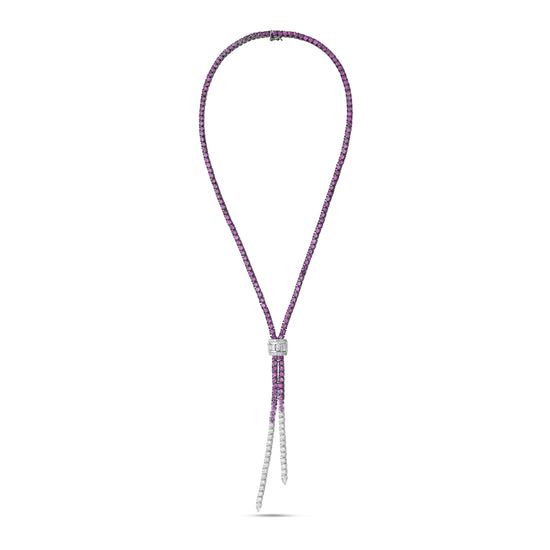 Pink Sapphire and White Diamond Ombre Lariat Necklace