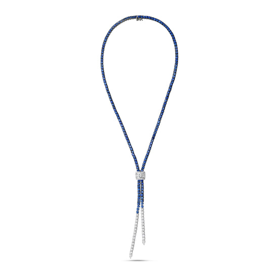 Charles Krypell Baguette Diamond Blue Sapphire Lariat Necklace