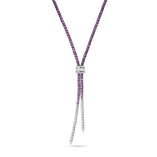 Pink Sapphire and White Diamond Ombre Lariat Necklace