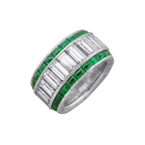 Picchiotti Xpandable™ 7.49CT Three Row Emerald and Diamond Mixed Cut Eternity Ring