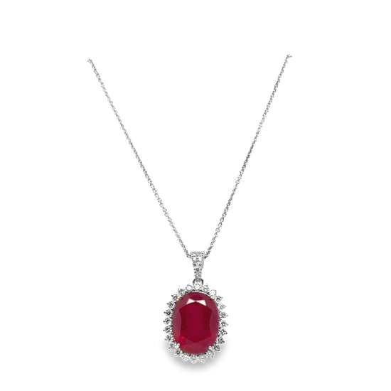 Ruby and Diamond Halo Pendant