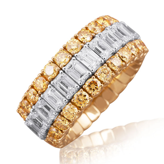 Picchiotti Xpandable™ 3.40CT Yellow and White Diamond Three Row Mixed Cut Halfway Eternity Ring