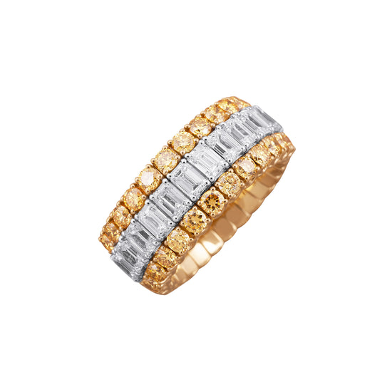Picchiotti Xpandable™ 3.40CT Yellow and White Diamond Three Row Mixed Cut Halfway Eternity Ring