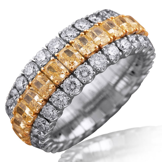 Picchiotti Xpandable™ 7.65CT Yellow and White Diamond Three Row Mixed Cut Eternity Ring