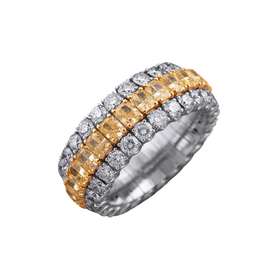 Picchiotti Xpandable™ 7.65CT Yellow and White Diamond Three Row Mixed Cut Eternity Ring