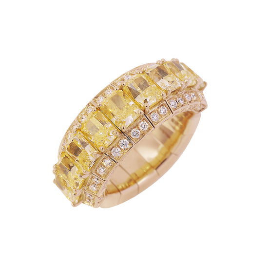 Picchiotti Xpandable™ 5.64CT Yellow and White Diamond Three Row Mixed Cut Eternity Ring