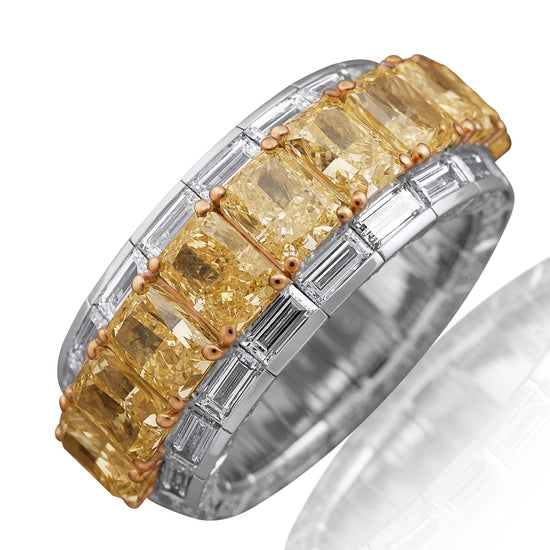 Picchiotti Xpandable™ 7.88CT Yellow and White Diamond Three Row Mixed Cut Eternity Ring