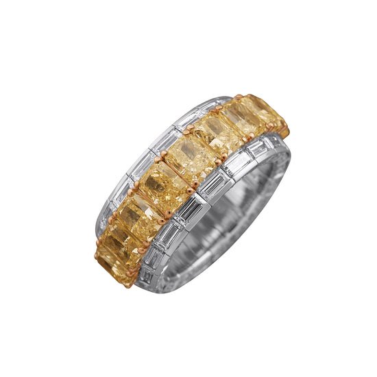 Picchiotti Xpandable™ 7.88CT Yellow and White Diamond Three Row Mixed Cut Eternity Ring
