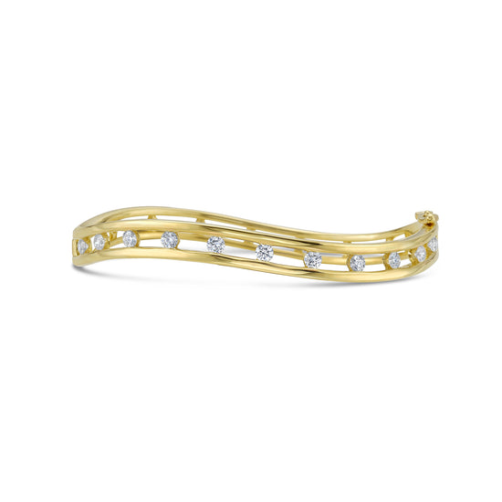 Charles Krypell Floating Diamond Curved Bracelet in Yellow Gold