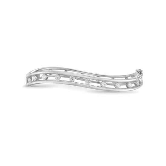 Charles Krypell Floating Diamond Curved Bracelet in White Gold