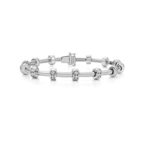 Charles Krypell Statement Round Diamond Tube Bracelet in White Gold