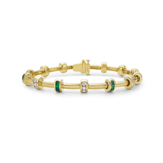 Diamond and Emerald Tube Bracelet