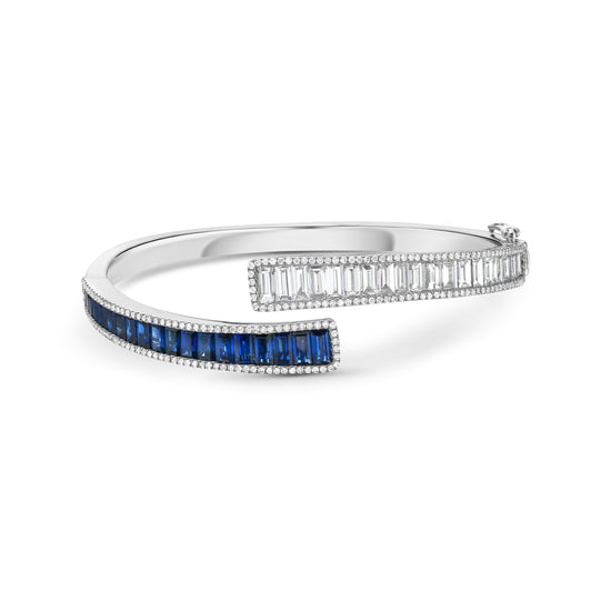 Charles Krypell Baguette Diamond Blue Sapphire Bypass Bracelet