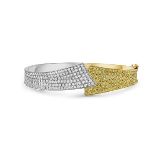 Precious Pastel White and Fancy Intense Yellow Diamond Cuff Bracelet