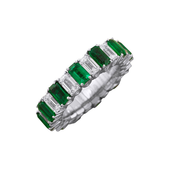 Picchiotti Xpandable™ 6.06CT Alternating Emerald and Diamond Mixed Cut Eternity Ring