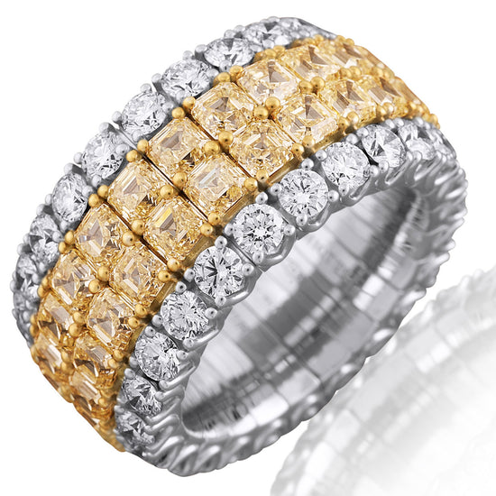 Picchiotti Xpandable™ 13.19CT Yellow and White Diamond Four Row Mixed Cut Eternity Ring