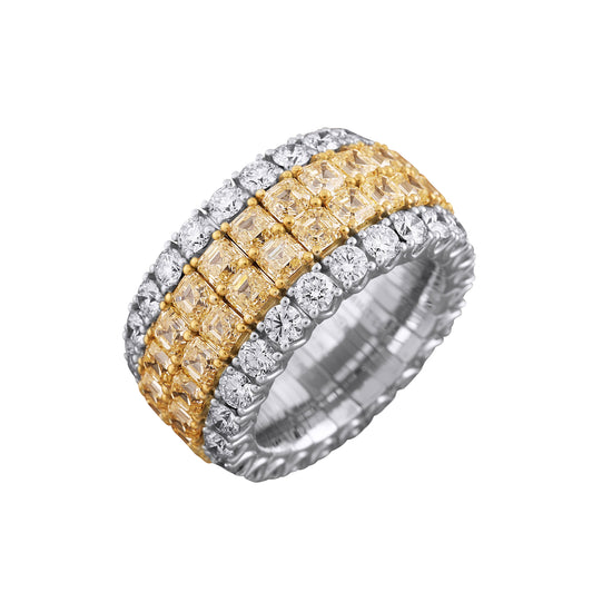 Picchiotti Xpandable™ 13.19CT Yellow and White Diamond Four Row Mixed Cut Eternity Ring