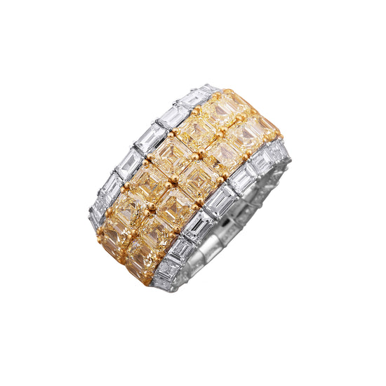 Picchiotti Xpandable™ 19.56CT Yellow and White Diamond Four Row Mixed Cut Eternity Ring