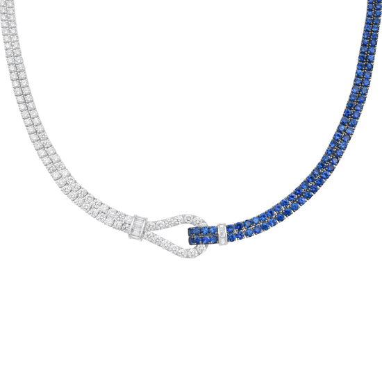 Charles Krypell White Diamond and Blue Sapphire Nautical Knot Necklace