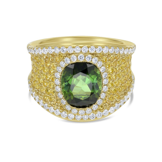 Charles Krypell Green Tourmaline Solitaire Pave Saddle Ring