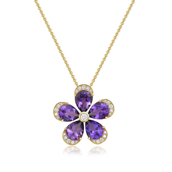 Pave Edge Amethyst Flower Pendant