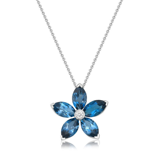 Charles Krypell Marquis Shape Blue Topaz Flower Pendant
