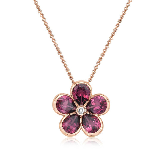 Semi Bezel Garnet Flower Pendant