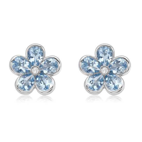 Charles Krypell Semi Bezel Aquamarine Flower Studs