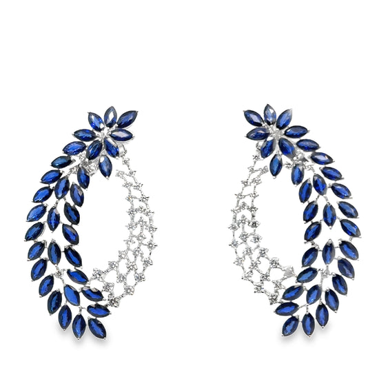 Diamond and Sapphire Leaves Hoop Earrings