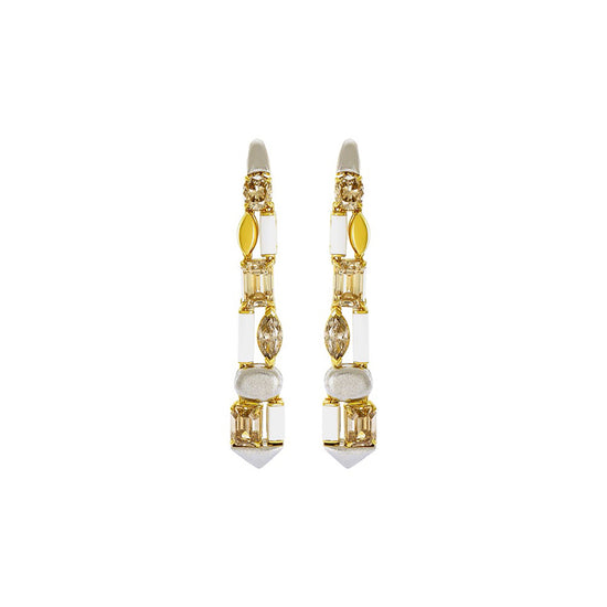 Etho Maria Hand-Carved Ceramic and Brown Diamond Mosaic Hoop Earrings