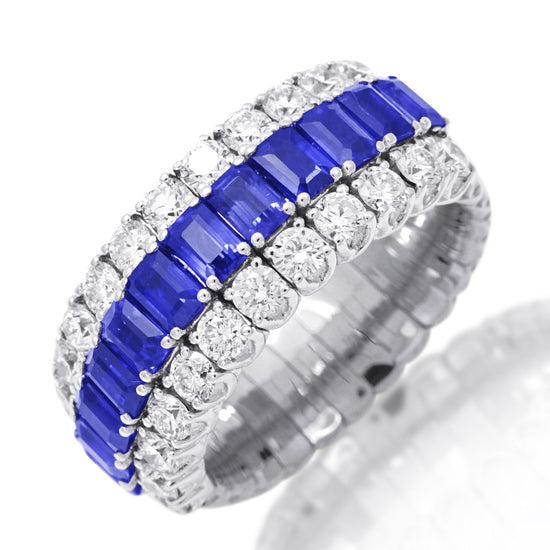 Picchiotti Xpandable™ 3.70CT Three Row Sapphire and Diamond Mixed Cut Half Way Eternity Ring