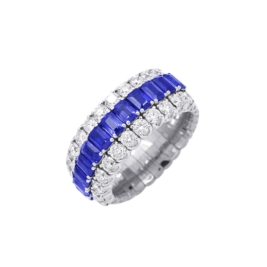 Picchiotti Xpandable™ 3.70CT Three Row Sapphire and Diamond Mixed Cut Half Way Eternity Ring