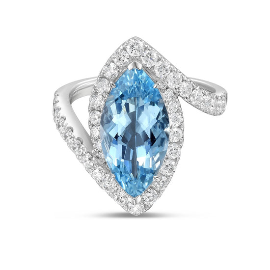 Charles Krypell Stencil Marquise Shape Aquamarine Ring