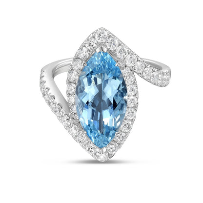 Charles Krypell Stencil Marquise Shape Aquamarine Ring