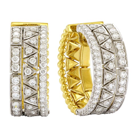 Etho Maria Diamond Reflexion Triple Row Two Tone Huggie Hoop Earrings