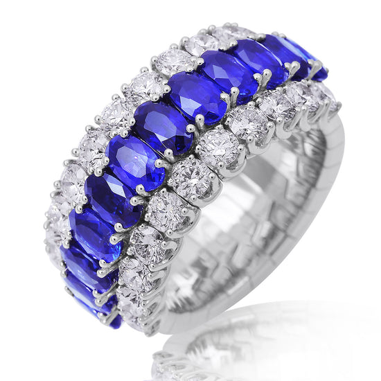 Picchiotti Xpandable™ 5.63CT Three Row Sapphire and Diamond Mixed Cut Half Way Eternity Ring