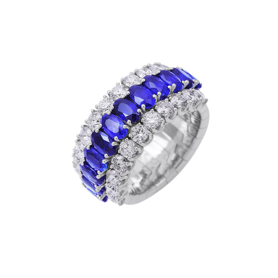 Picchiotti Xpandable™ 5.63CT Three Row Sapphire and Diamond Mixed Cut Half Way Eternity Ring