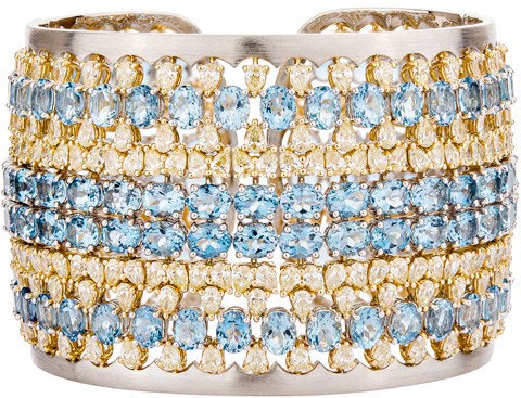 Etho Maria Aquamarine Yellow Diamond Layered Diem Bangle Bracelet